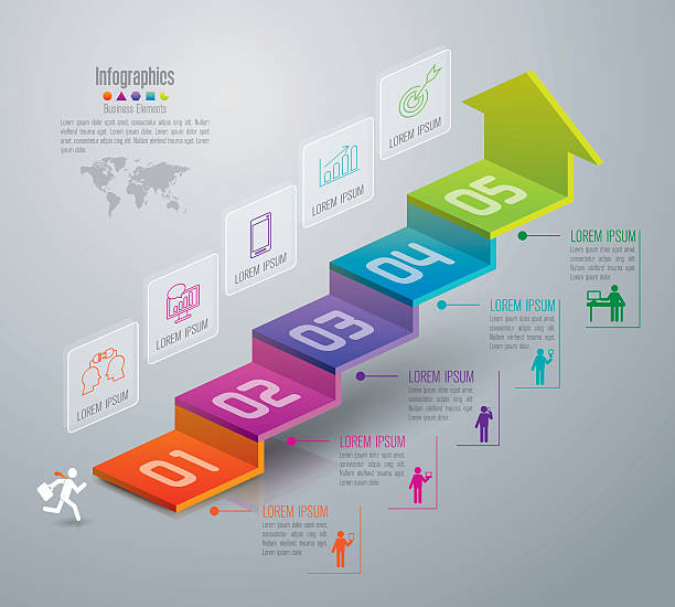 templat desain infografis dan ikon pemasaran. - tangga tangga dan tangga ilustrasi stok