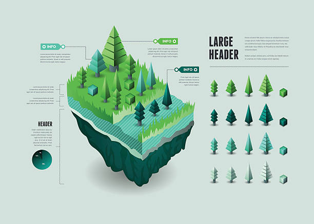 ilustrações, clipart, desenhos animados e ícones de elementos de infográfico - flutuante landmass - tree 3d