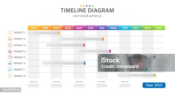 istock Infographic Monthly modern Timeline Gantt chart with table. 1345157618