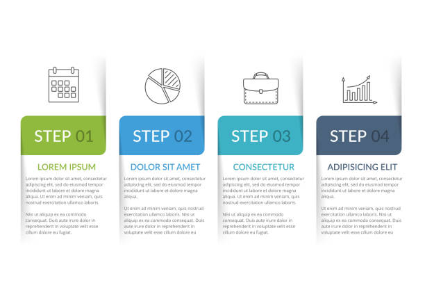 Infographic Template with 4 Steps Infographic template with 4 steps, workflow, process chart, vector eps10 illustration four objects stock illustrations