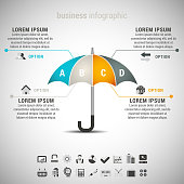 Vector illustration of business infographic with umbrella. EPS10.