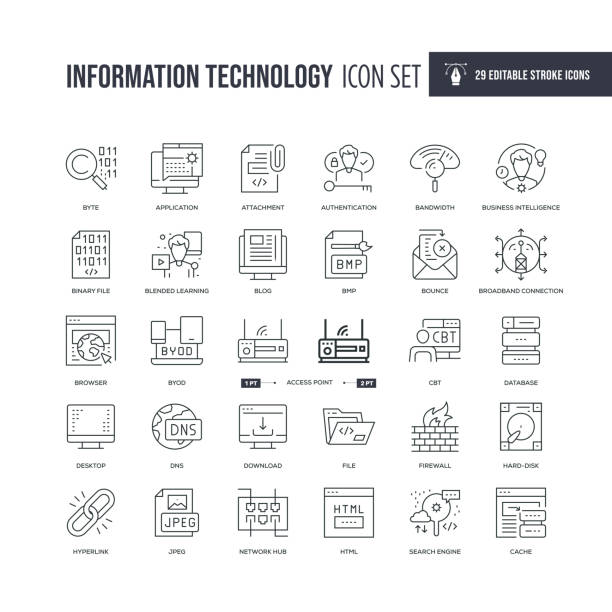Information Technology Editable Stroke Line Icons 29 Information Technology Icons - Editable Stroke - Easy to edit and customize - You can easily customize the stroke with byte stock illustrations