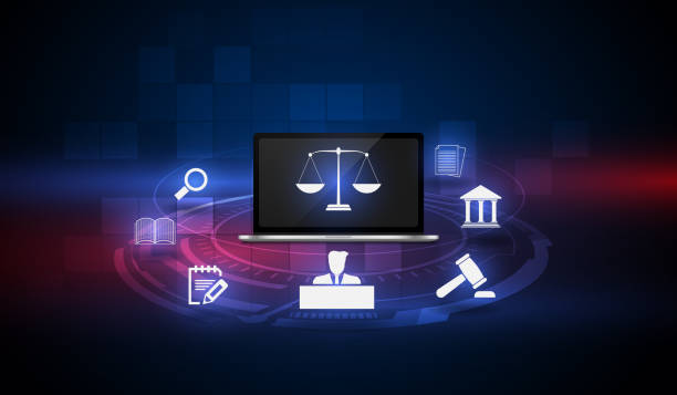 情報技術インターネットデジタル司法法判決訴訟法的は木製ハンマー犯罪裁判所オークションシンボルを与えた。ベクトルのイタリレーション - 裁判点のイラスト素材／クリップアート素材／マンガ素材／アイコン素材