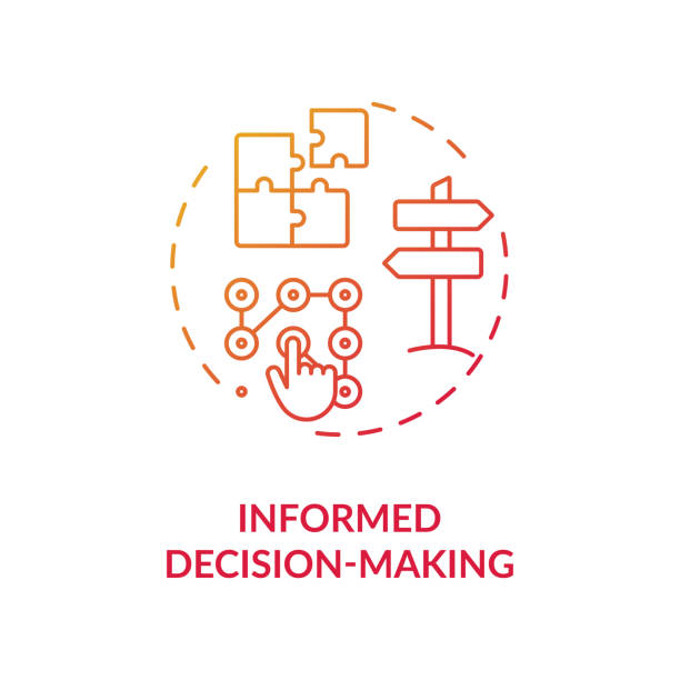Informed decision making red gradient concept icon Informed decision making red gradient concept icon. Plan strategy for opportunity. Problem solution. Data analysis idea thin line illustration. Vector isolated outline RGB color drawing informed decisiom stock illustrations