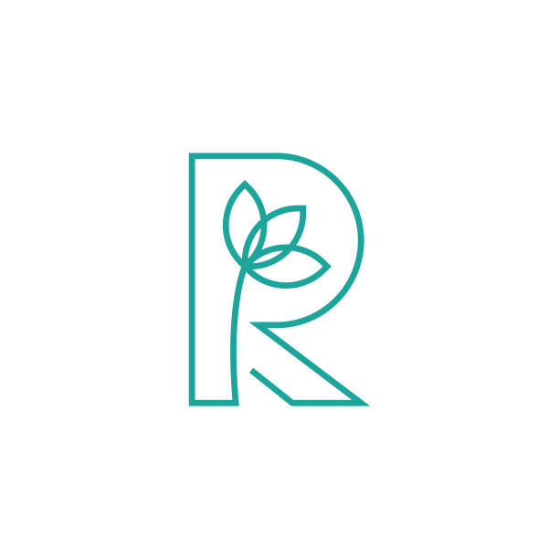 Initial R letters with leaf icon inside. icon logo illustration  letter r stock illustrations