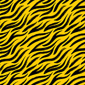Ink brush style black and yellow seamless tiger pattern background illustration