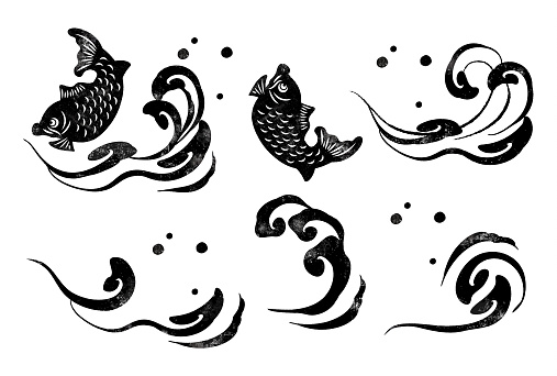 Ink painting style tsunami vector illustration
