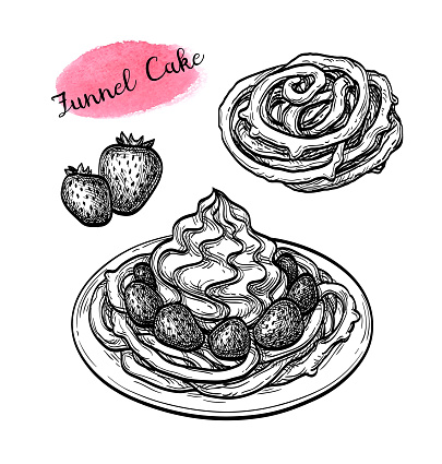 Ink sketch of funnel cake.