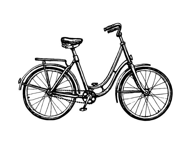 эскиз чернил винтажного велосипеда. - двухколёсный велосипед stock illustrations