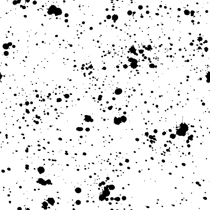 Ink splashes seamless pattern. Black and white spray texture