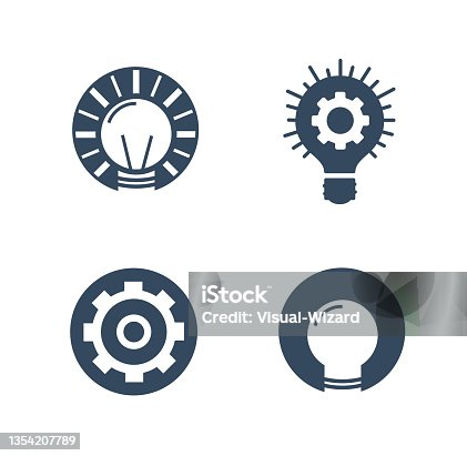 istock Innovation ideas fabric and gear icons logos vector illustation 1354207789