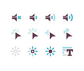 Computer input symbols including volume up/down, click, point, drag, brightness