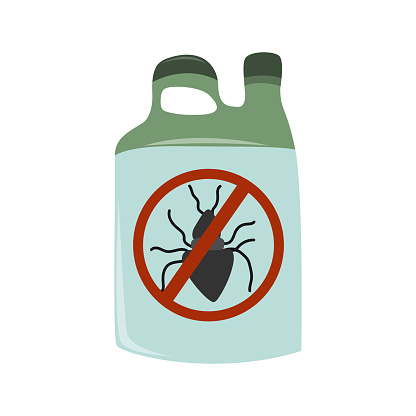 Insect repellent. Garden bootle with poison. Isolated vector illustration on white background.