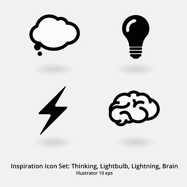 Inspiration Icon Set: Thinking, Lightbulb, Lightning, Brain vector art illustration
