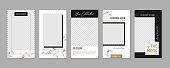 Stories vector set for social networks, minimalism and trendy style. Editable template for your posts. Marble with gold. Pack for unique content.