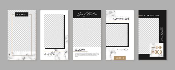 instagram stories template Stories vector set for social networks, minimalism and trendy style. Editable template for your posts. Marble with gold. Pack for unique content. flyers templates stock illustrations