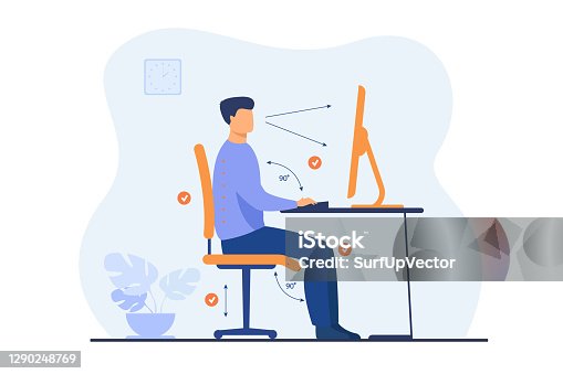 istock Instruction for correct pose during office work 1290248769