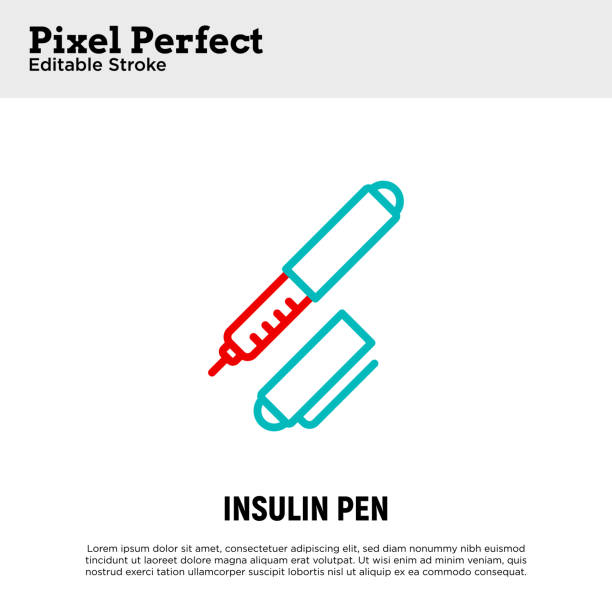 Insulin pen thin line icon. Portable diabetes treatment. Medical equipment. Pixel perfect, editable stroke. Vector illustration. vector art illustration