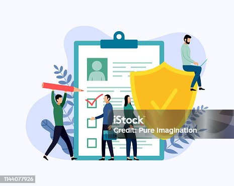 istock Insurance policy concept, data security, business concept vector illustration 1144077926