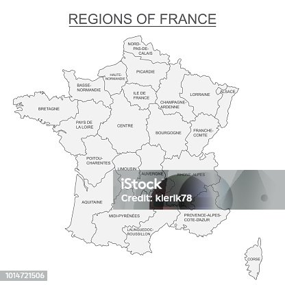 istock Interactive map of metropolitans French regions on white background 1014721506