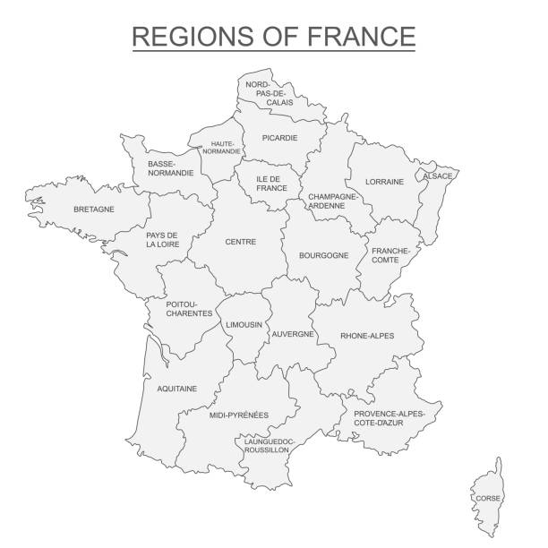 Interactive map of metropolitans French regions on white background Interactive map of metropolitans French regions on white background. lorraine stock illustrations