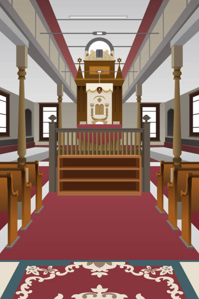 ilustraciones, imágenes clip art, dibujos animados e iconos de stock de interior de una ilustración de la sinagoga - synagogue