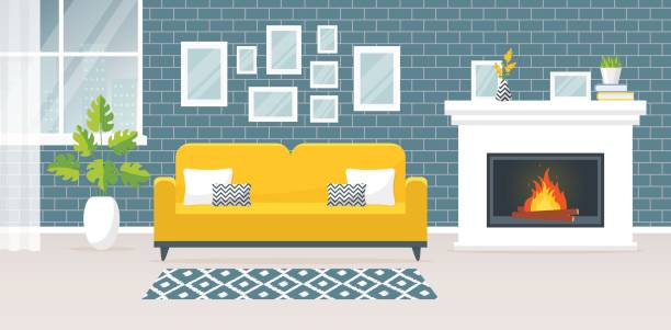 ilustrações de stock, clip art, desenhos animados e ícones de interior of the living room. vector banner. - living room night nobody