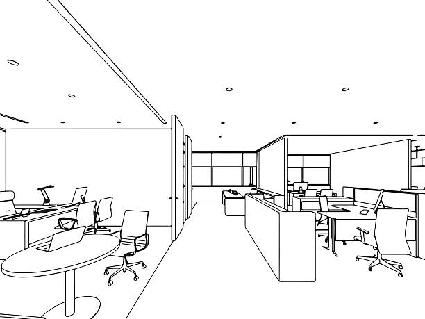 interior outline sketch drawing perspective of a space office interior outline sketch drawing perspective of a space office office drawings stock illustrations