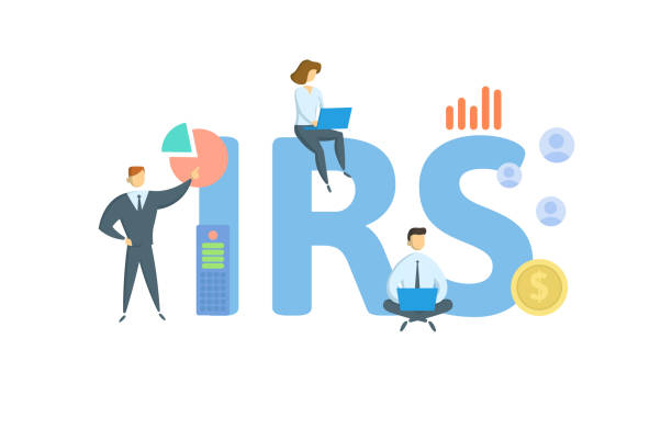 IRS, Internal Revenue Service. Concept with keyword, people and icons. Flat vector illustration. Isolated on white. IRS, Internal Revenue Service. Concept with keyword, people and icons. Flat vector illustration. Isolated on white background. irs stock illustrations