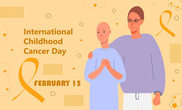 ilustrações, clipart, desenhos animados e ícones de o dia internacional do câncer infantil é comemorado em 15 de fevereiro. fita amarela com texto. - cancer