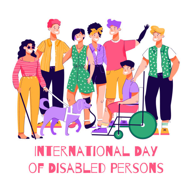 ilustrações, clipart, desenhos animados e ícones de dia internacional das pessoas com deficiência - pôster de desenho animado com pessoas felizes - pcd