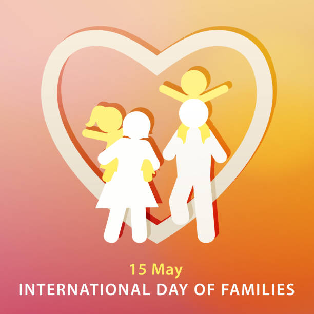 Celebrating the International Day of Families in 15 May annually with paper cutting of a couple carrying their child on shoulders reflecting the importance of family