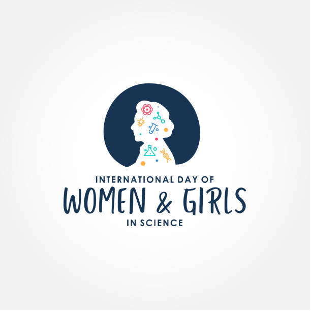 배너 또는 배경에 대한 과학 디자인 벡터에서 여성과 소녀의 국제 날 - 여자만 stock illustrations