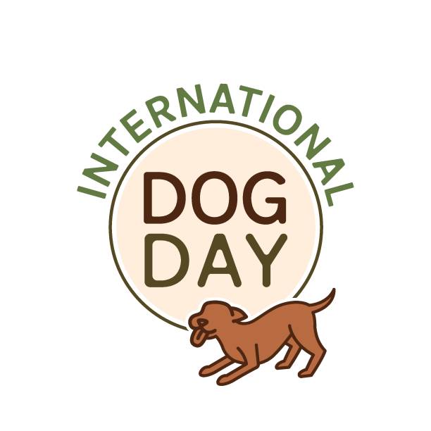 International dog day logo. Celebration of dogs. International dog day logo. Celebration of dogs. Adopt and rescue domestic animals. Nonprofit organization. Editable vector illustration in outlined style isolated on a white background. national dog day stock illustrations