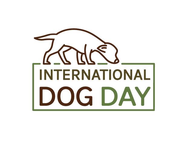 International dog day logo. Celebration of dogs. International dog day logo. Celebration of dogs. Adopt and rescue domestic animals. Nonprofit organization. Editable vector illustration in outlined style isolated on a white background. national dog day stock illustrations
