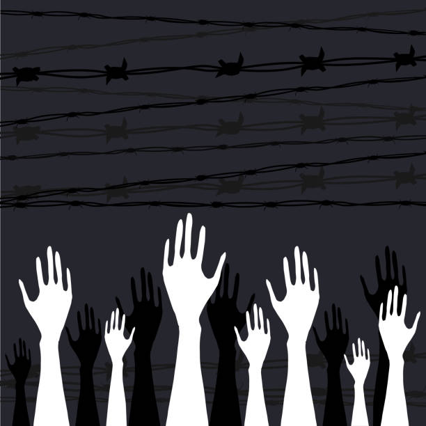 International Holocaust Remembrance Day vector, January 27. World War II Remembrance Day. International Holocaust Remembrance Day vector, January 27. World War II Remembrance Day.Yellow Star of David used Ghetto and Concentration Camps and victims  hands silhouettes. holocaust remembrance day stock illustrations