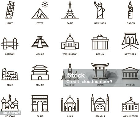 istock International Landmarks and Monuments,  Monoline concept 1161826409