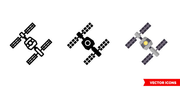 International Space Station icon of 3 types. Isolated vector sign symbol International Space Station icon of 3 types color, black and white, outline. Isolated vector sign symbol. international space station stock illustrations