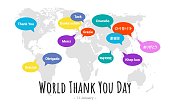 International Thank You Day. Greeting card with bubbles and lettering Thank you. Vector illustration