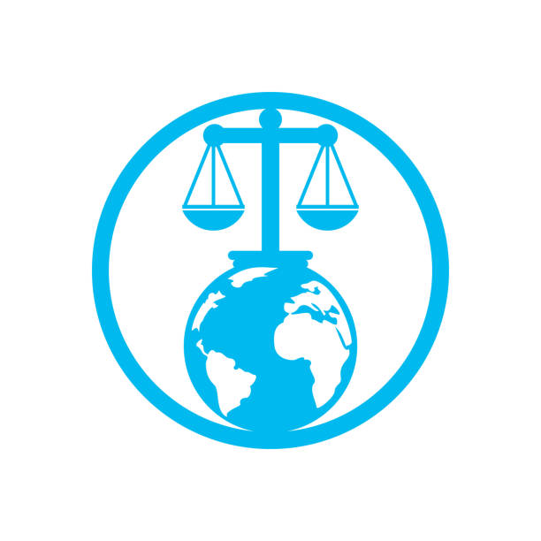 international tribunal and supreme court logo concept. scales on globe icon design. - supreme court stock illustrations