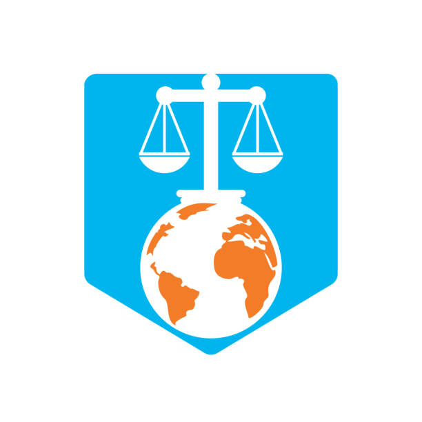 концепция логотипа международного трибунала и верховного суда. масштабируется по дизайну значков глобуса. - supreme court stock illustrations