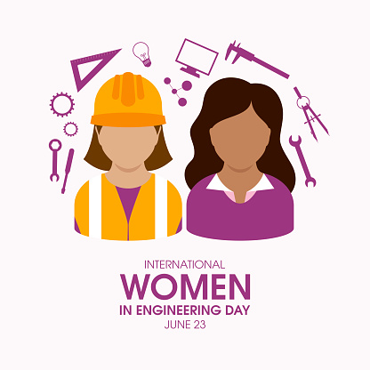 Woman face avatar purple icon vector. Female engineer design element. Engineering icon set vector. June 23. Important day