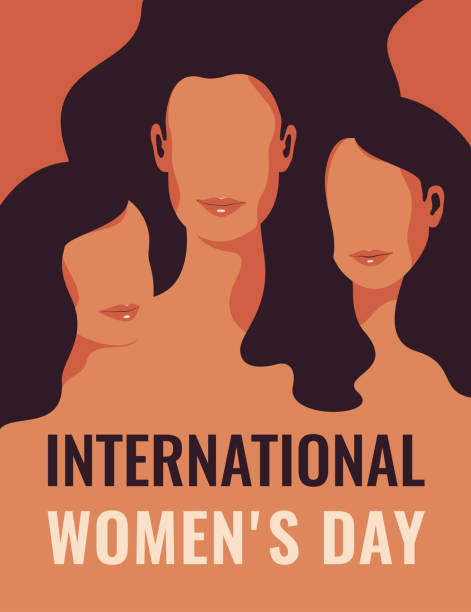 stockillustraties, clipart, cartoons en iconen met internationale kaart van de dag van de vrouw met silhouetten van drie vrouwen die zich verenigen. - womens day poster