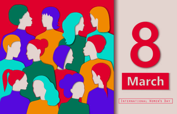 International women's day illustration. Different races women's paper cutouts. 8 of March card. International women's day illustration. Different races women's paper cutouts. 8 of March card. Vector in eps10 format abstract silhouettes stock illustrations