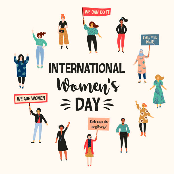 stockillustraties, clipart, cartoons en iconen met internationale dag van de womens. vectorillustratie met vrouwen van verschillende nationaliteiten en culturen. - womens day poster