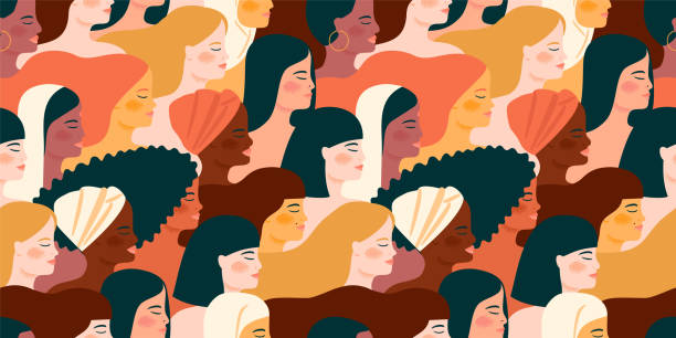 International Womens Day. Vector seamless pattern with with women different nationalities and cultures. International Womens Day. Vector seamless pattern with with women different nationalities and cultures. Struggle for freedom, independence, equality. women's rights stock illustrations