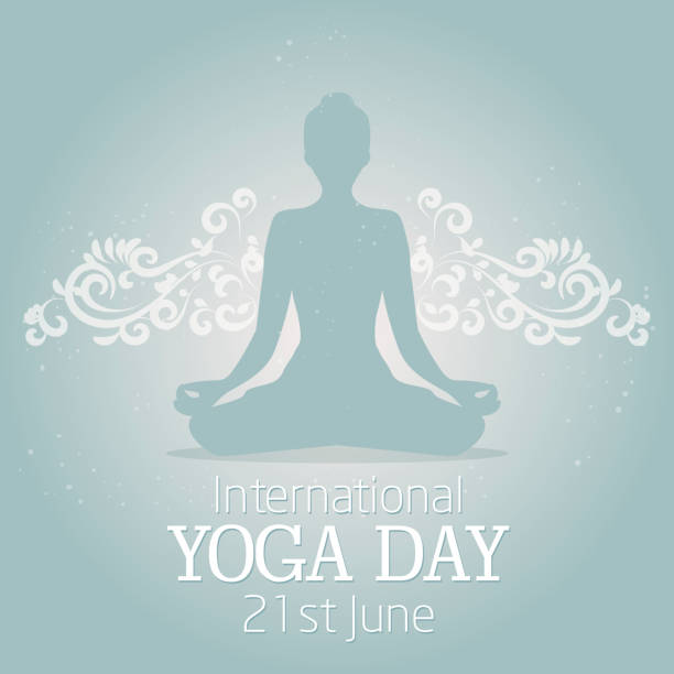 International Yoga day illustration with a beautiful decor elements and lotus pose silhouette. International Yoga day illustration with a beautiful decor elements and lotus pose silhouette. Vector EPS10 yoga backgrounds stock illustrations