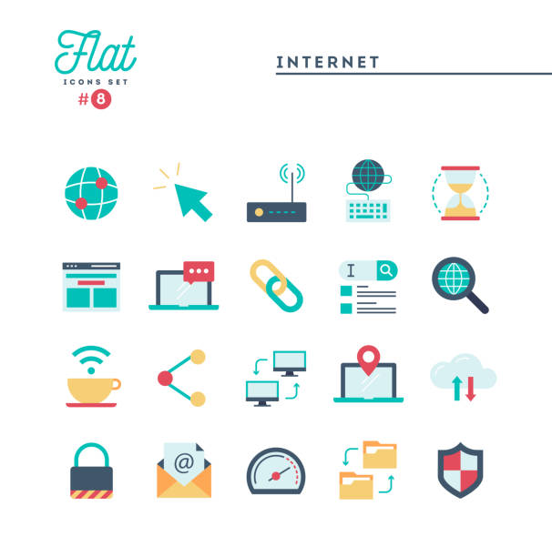 Internet, global network, cloud computing, free WiFi and more, flat icons set Internet, global network, cloud computing, free WiFi and more, flat icons set, vector illustration security illustrations stock illustrations