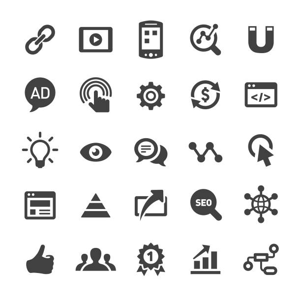 ilustraciones, imágenes clip art, dibujos animados e iconos de stock de internet marketing icon set - smart series - social media icons