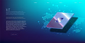 istock Internet of things (IoT) and networking concept for connected devices.  Spider web of network connections with on a futuristic blue background. 1309621282